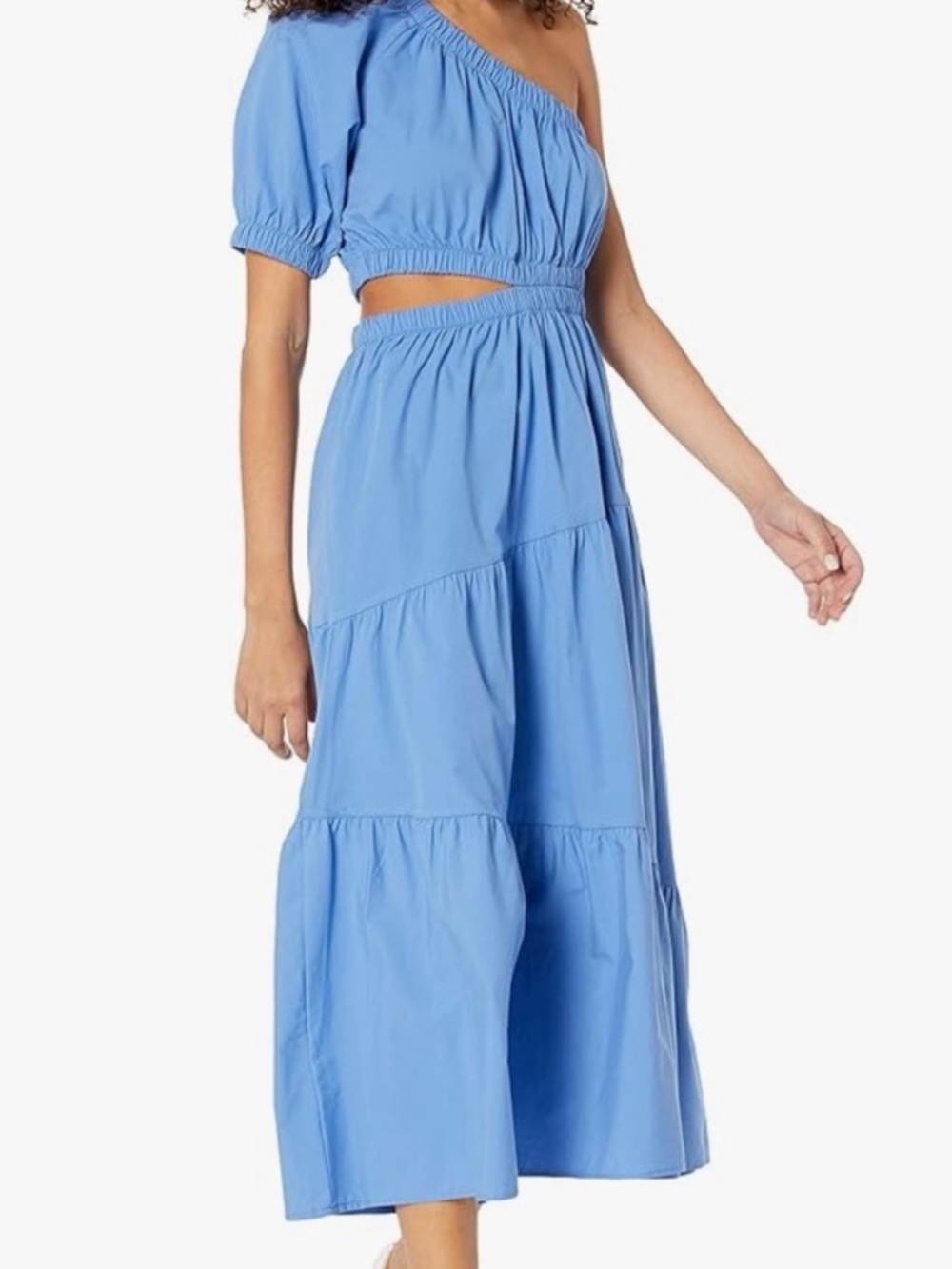 Steve Madden Leena Cut Out One Shoulder Midi Cotton Dress (SMALL)